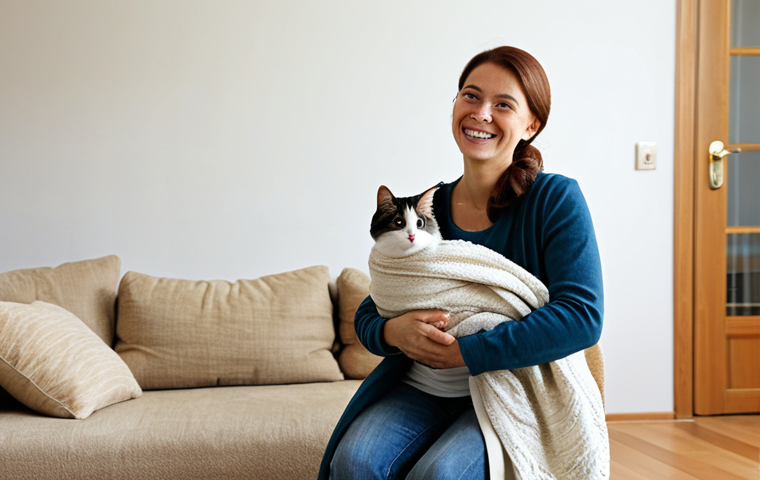 아기와 반려동물 적응 - Gentle Introduction**

A family-friendly scene depicting a fully clothed woman gently introducing a ...