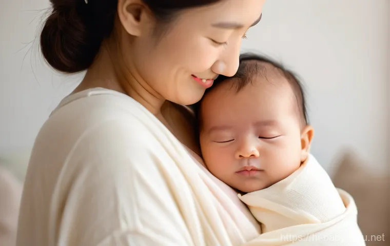 아기 슬링 사용법 - Prompt 1: A Tender Bond in a Wrap Sling**