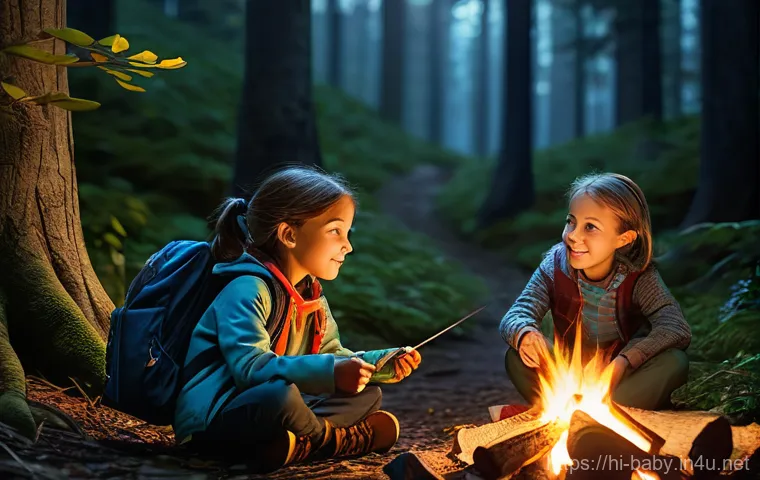 아이와 캠핑 준비물 - **Prompt:** A heartwarming scene of a family (two parents, a boy aged 8, and a girl aged 6) collabor...