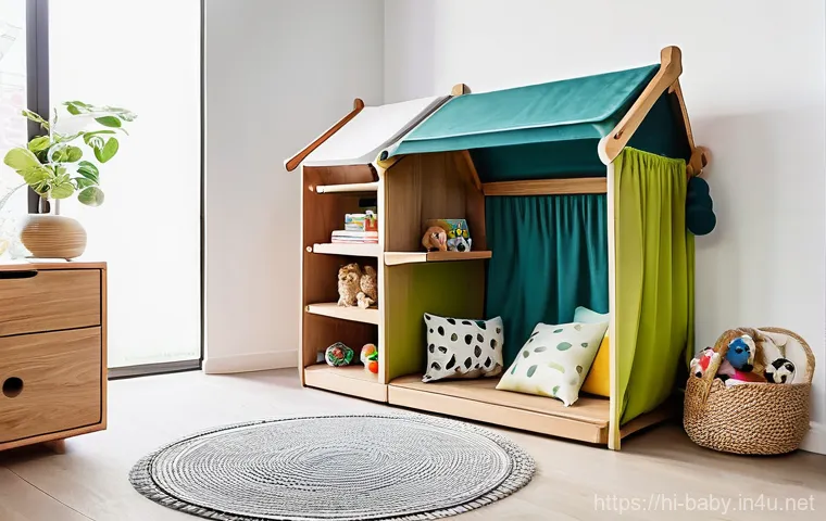 아기와 놀이방 꾸미기 - **Prompt:** A vibrant and engaging Montessori-inspired play space, bustling with creative activity. ...