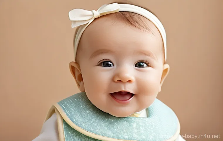 아기와 고체 이유식 시작 - **Prompt:** A brightly colored, clean, top-down shot of a baby (around 7-9 months old, wearing a com...