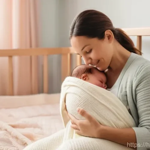 출산휴가 신청 절차 - **Prompt:** A heartwarming scene of a new mother gently cradling her newborn baby in a softly lit, c...