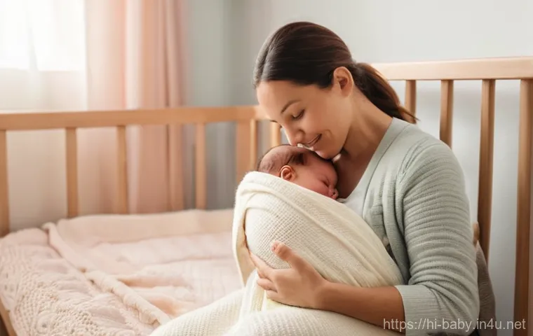 출산휴가 신청 절차 - **Prompt:** A heartwarming scene of a new mother gently cradling her newborn baby in a softly lit, c...