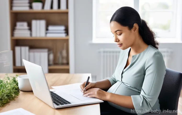 출산휴가 신청 절차 - **Prompt:** A heartwarming scene of a new mother gently cradling her newborn baby in a softly lit, c...