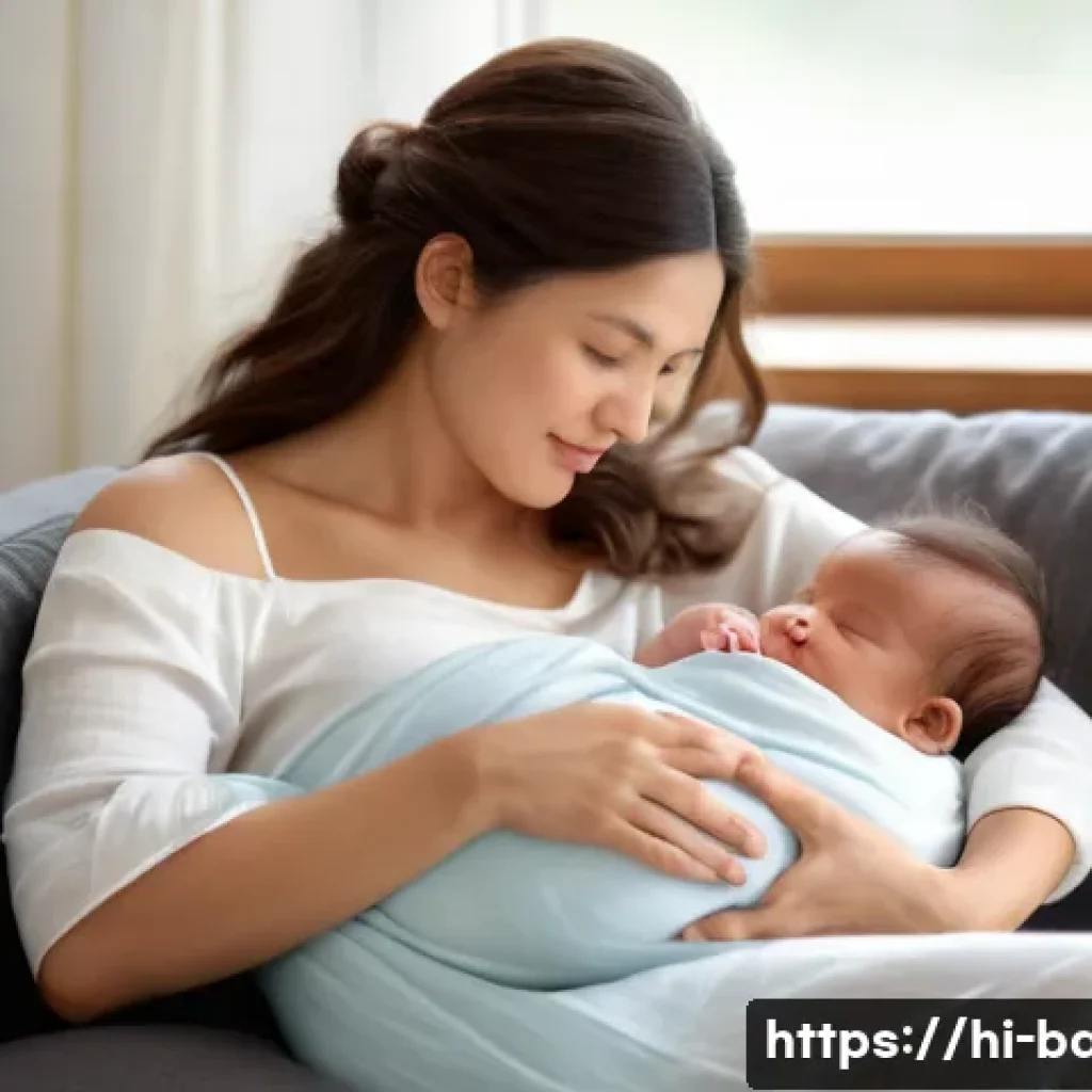 출산 전후 체중 감량법 - **A serene and loving scene of a new mother gently breastfeeding her content baby.** The mother has ...