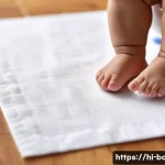 아기 신발 사이즈 측정법 - A detailed close-up illustration of a young Indian toddler’s feet placed on a plain white sheet of p...