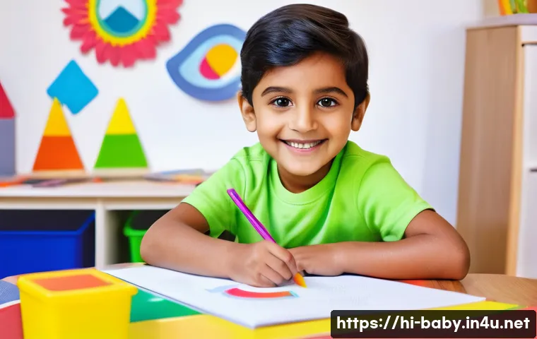 아기와 유아용 워크북 추천 - A cheerful scene of a young Indian child, around 3 years old, sitting at a small colorful table with...