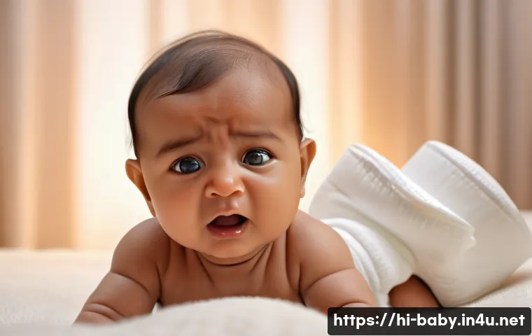 아기 울음 분석 - A realistic and tender scene showing a South Asian baby wearing a clean white diaper, crying with an...
