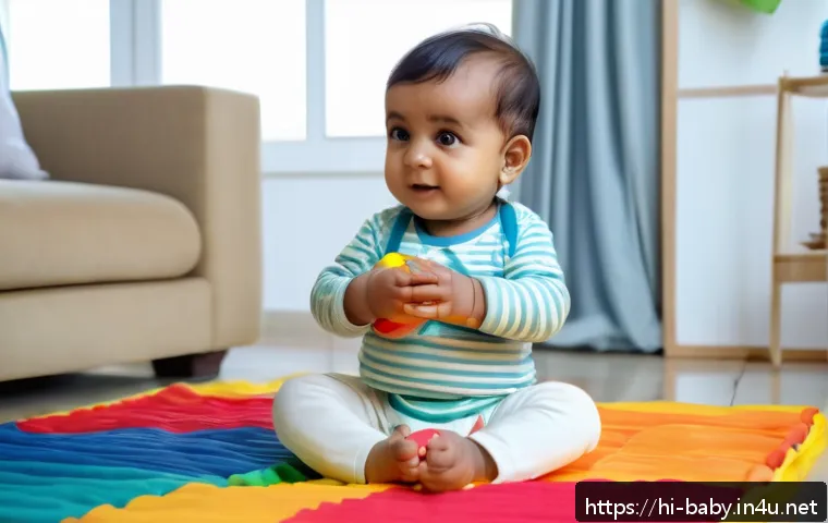 유아 발달 체크리스트 - A loving Indian mother playing with her 8-month-old baby boy wearing a colorful diaper, sitting on a...