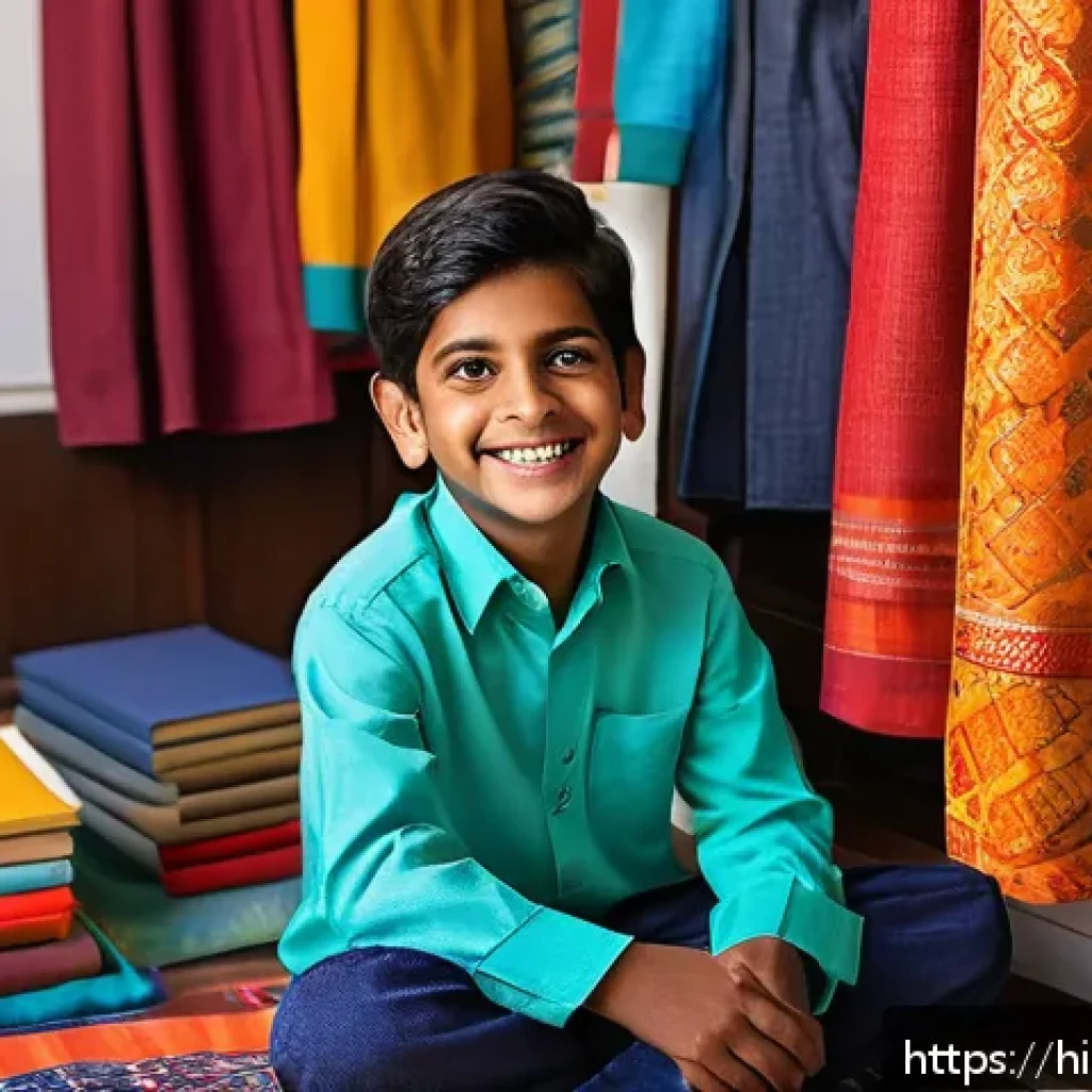 아기와 독립심 키우기 - A warm and cozy indoor scene showing a young Indian boy wearing colorful casual clothes and neatly a...