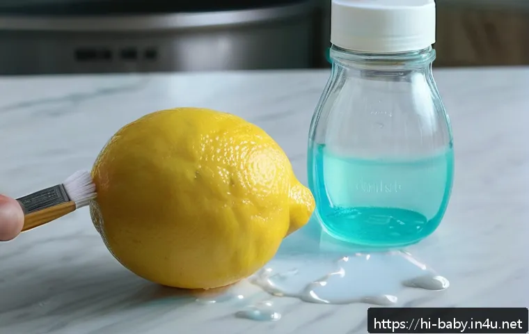 아기 젖병 소독 방법 - A bright, clean kitchen scene showing a person’s hands cleaning a baby bottle using a soft, flexible...