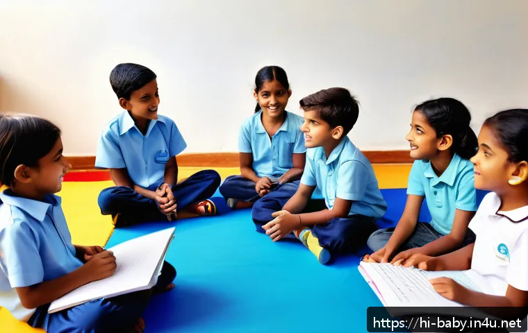 부모교육 프로그램 추천 - A diverse group of Indian children aged 8-15 participating in a vibrant positive mindset workshop in...