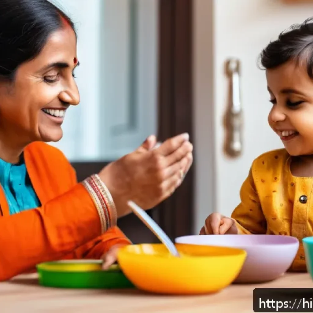 아기 리듬감 키우기 - A joyful Indian mother and her young child practicing rhythm together at home using everyday objects...