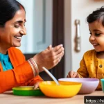 Home 20 아기 리듬감 키우기 - A joyful Indian mother and her young child practicing rhythm together at home using everyday objects...